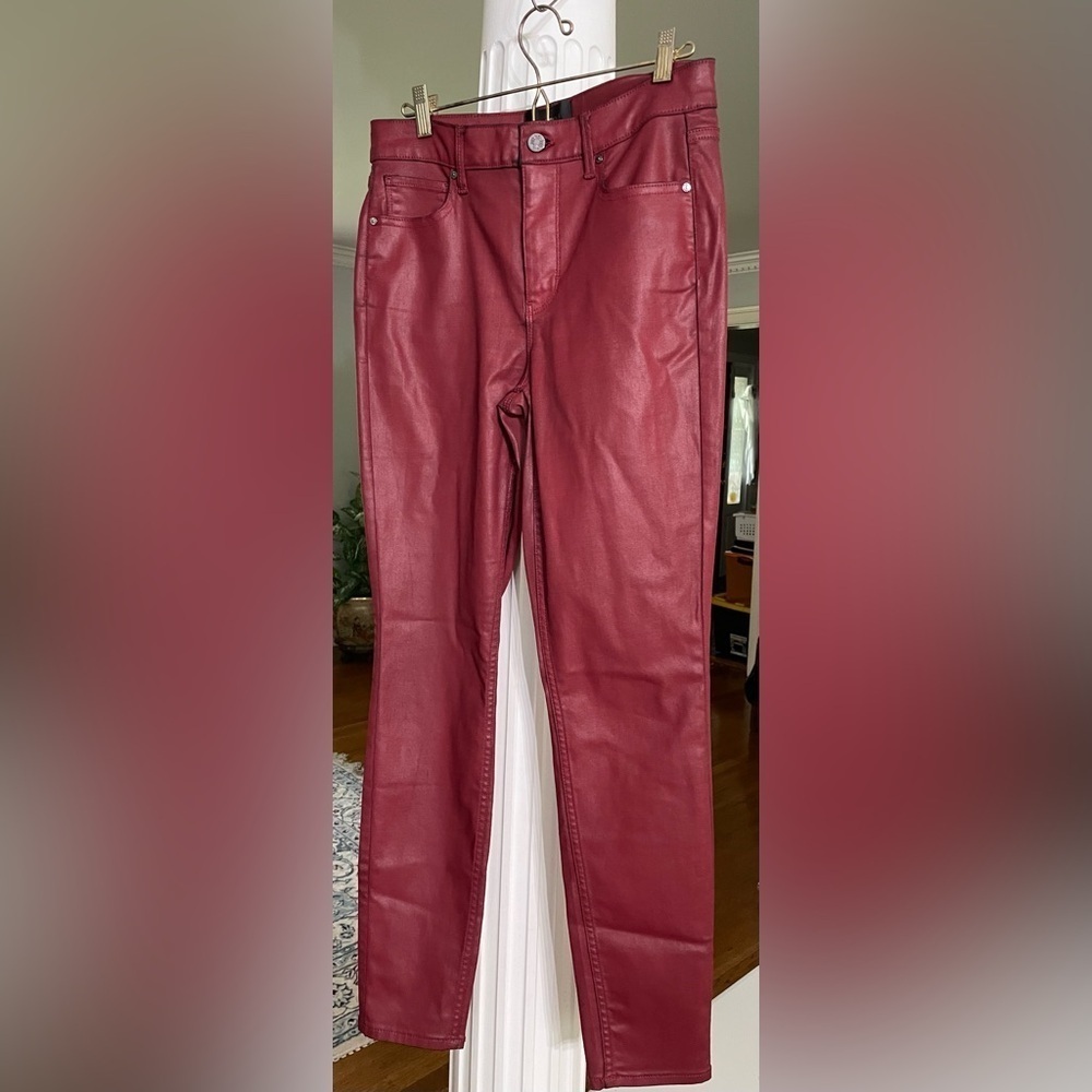 White House Black Market, women’s size 6 Foux leather, skinny Burgundy jeans